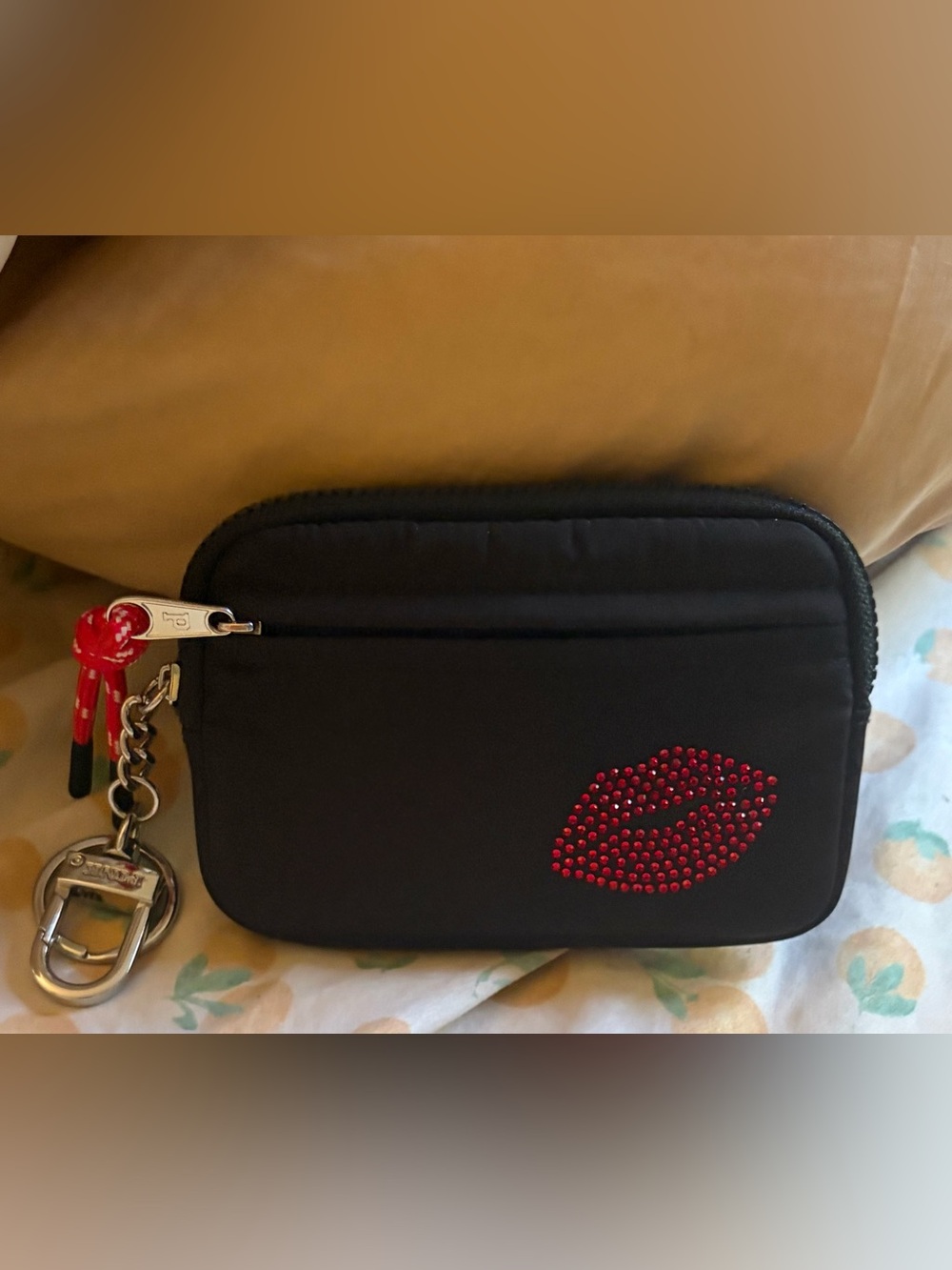 PINK Victoria's Secret Black Coin Pouch with Red Lip Studs